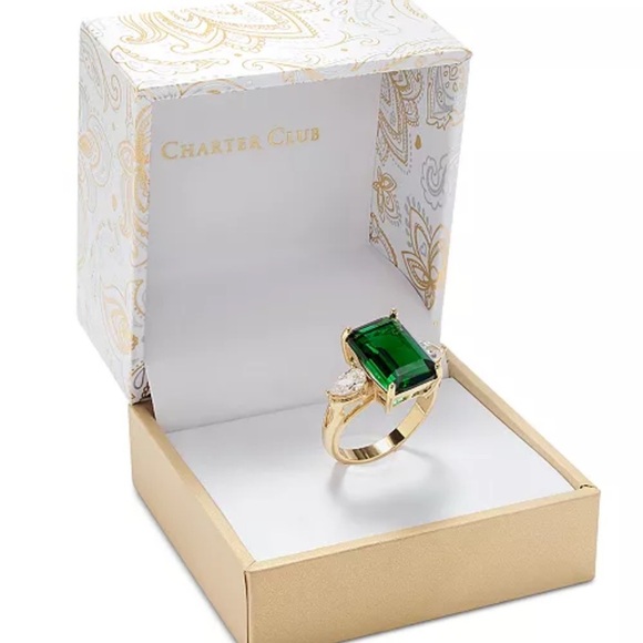 Charter Club Emerald Cut Crystal Ring Plate, Gold - Picture 2 of 11